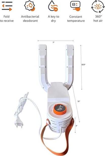 Electric Shoe Dryer Machine with PTC 48°C Heating & UV Sterilization | Portable Fast Drying Shoe Dryer for Home Adjustable Timer, 360° Air Circulation for Shoes, Boots & Sneakers (White)