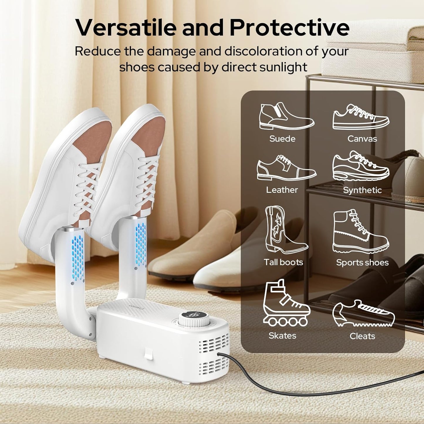 Electric Shoe Dryer Machine with PTC 48°C Heating & UV Sterilization | Portable Fast Drying Shoe Dryer for Home Adjustable Timer, 360° Air Circulation for Shoes, Boots & Sneakers (White)